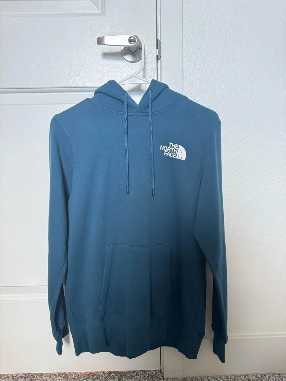 The North Face Men's Teal Pullover Hoodie with White Logo